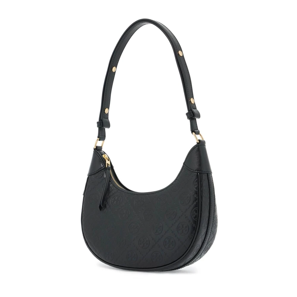 TORY BURCH Monogram Leren Halvemaan Tas Black Dames
