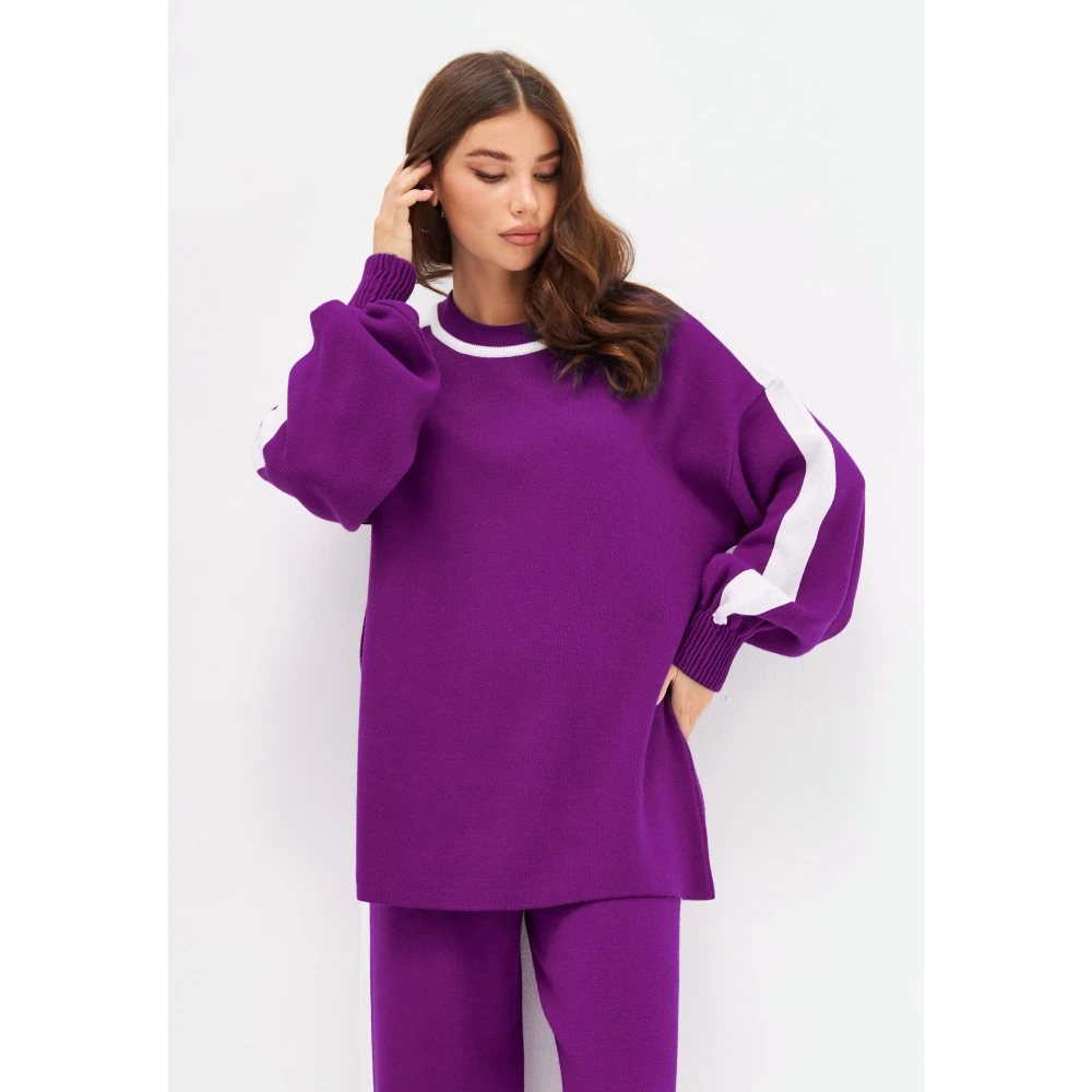Cesare Gaspari CG Gebreide Jogger set Paars Purple Dames