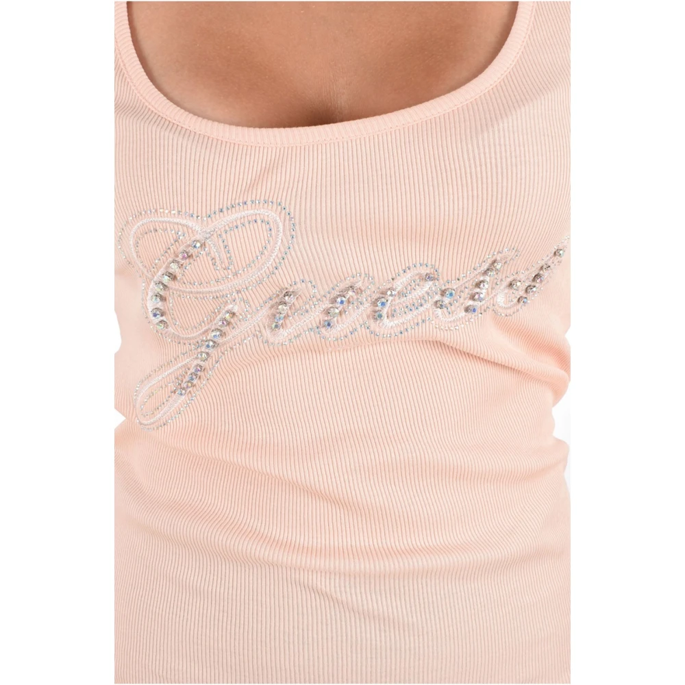 Guess Geribd Tanktop met Strasssteentjes Pink Dames