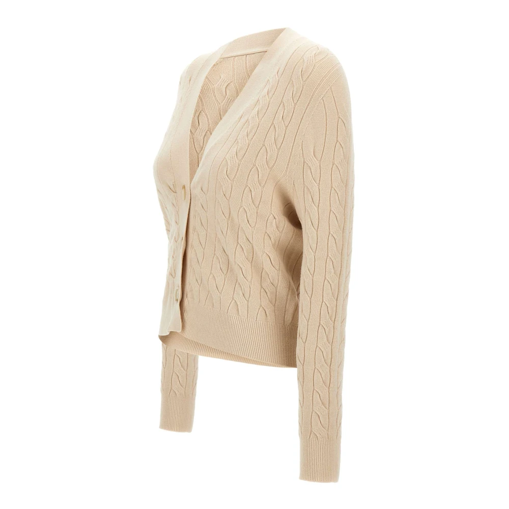 Kaos Roomwitte V-hals Vest met Kabelpatroon Beige Dames