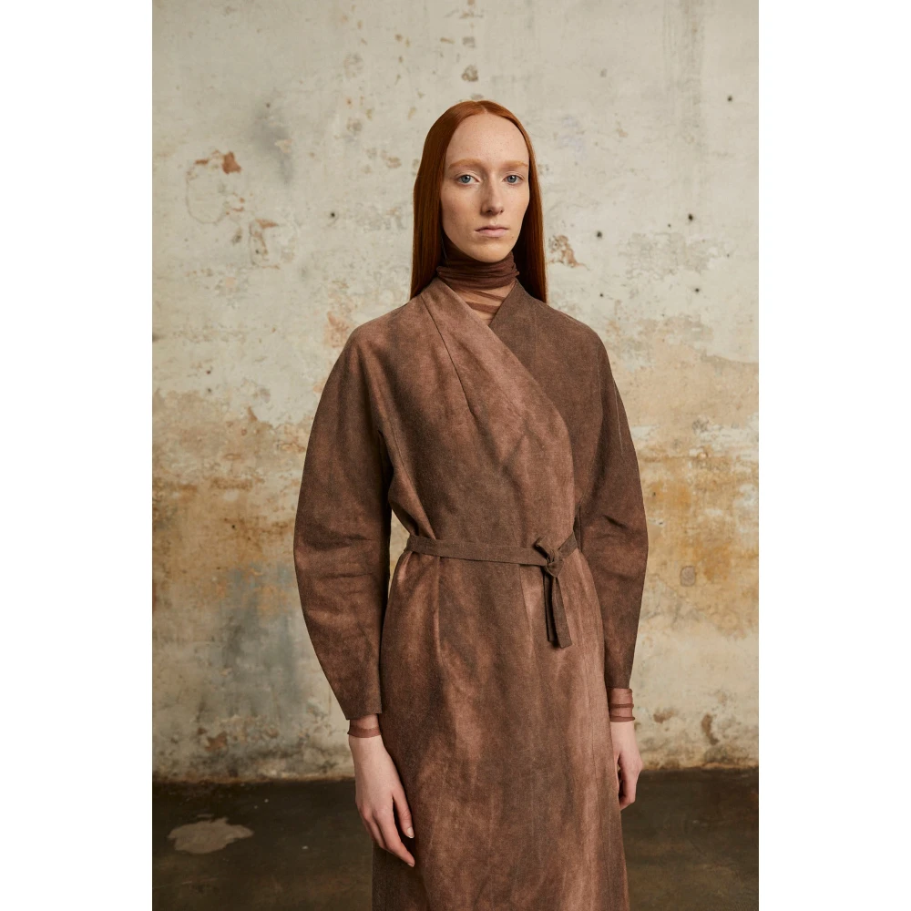 Cortana Rocco jurk van linnen en zuivere wol fade klei Brown Dames