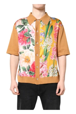 Brun Blommig Krage T-shirt