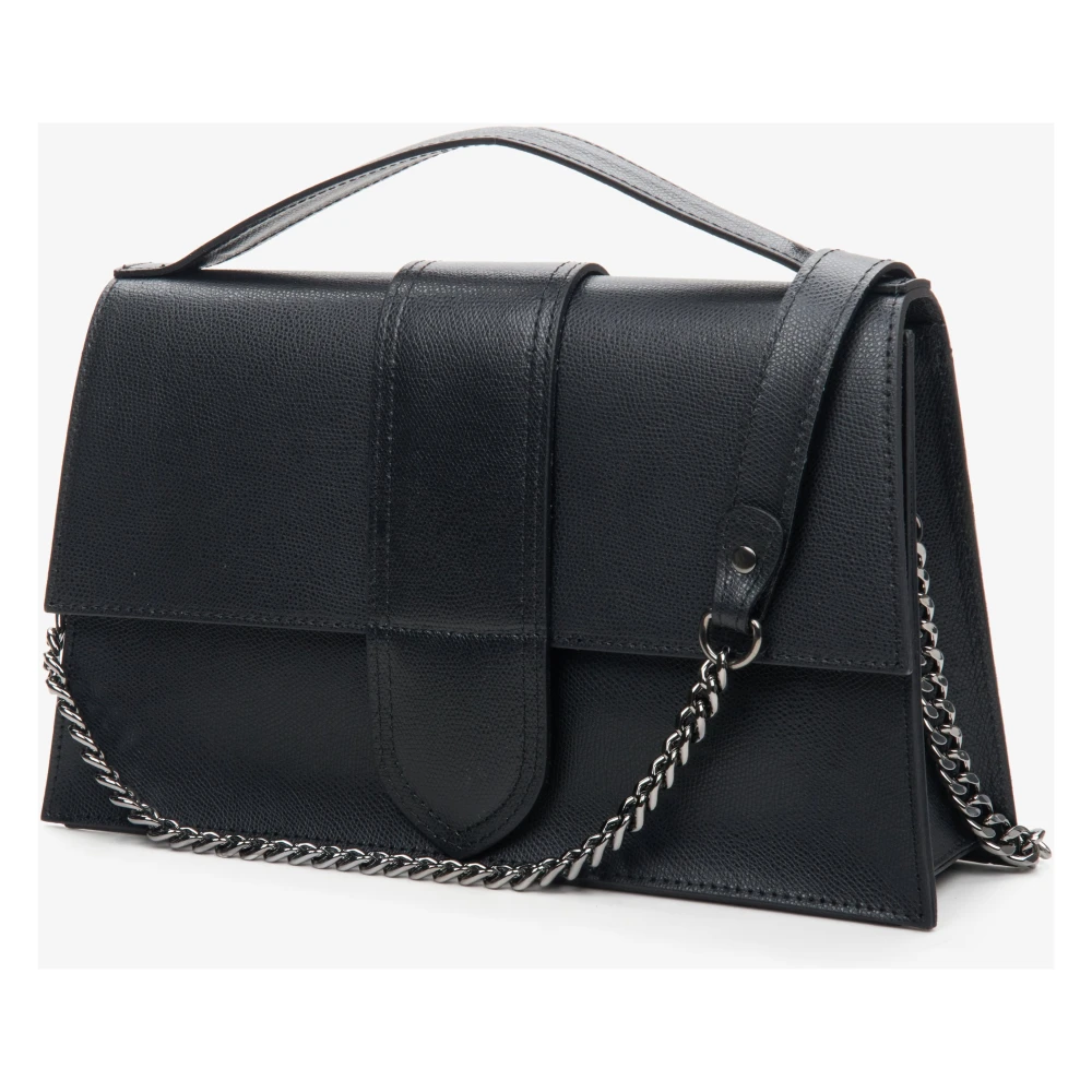 Estro Dames Kleine Zwarte Flap Handtas gemaakt van Echt Italiaans Leer Er00114072 Black Dames