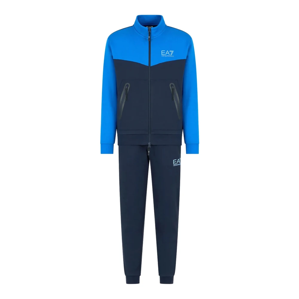 Emporio Armani EA7 Blauw Katoenen Trainingspak met Hoge Hals Blue Heren