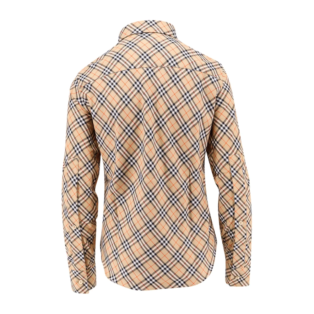 Burberry Geruite katoenen T-shirt met knoopkraag Beige Dames