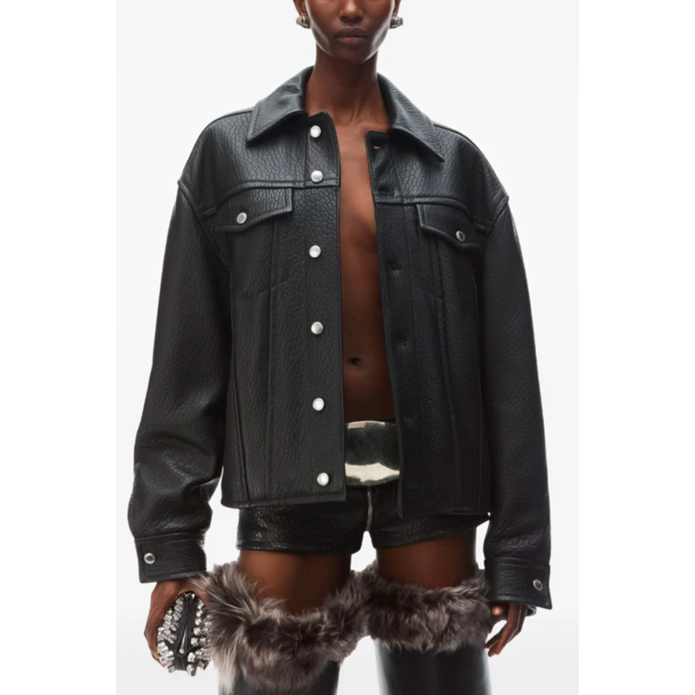alexander wang Zwarte Jas met Knoopsluiting en Reliëf Black Dames
