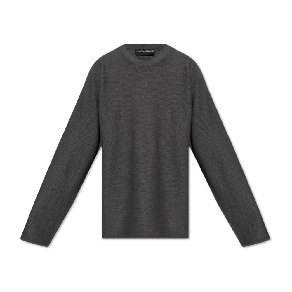 Dolce & Gabbana Men's Gray Round-Neck Knitwear, S, Wool Jumper