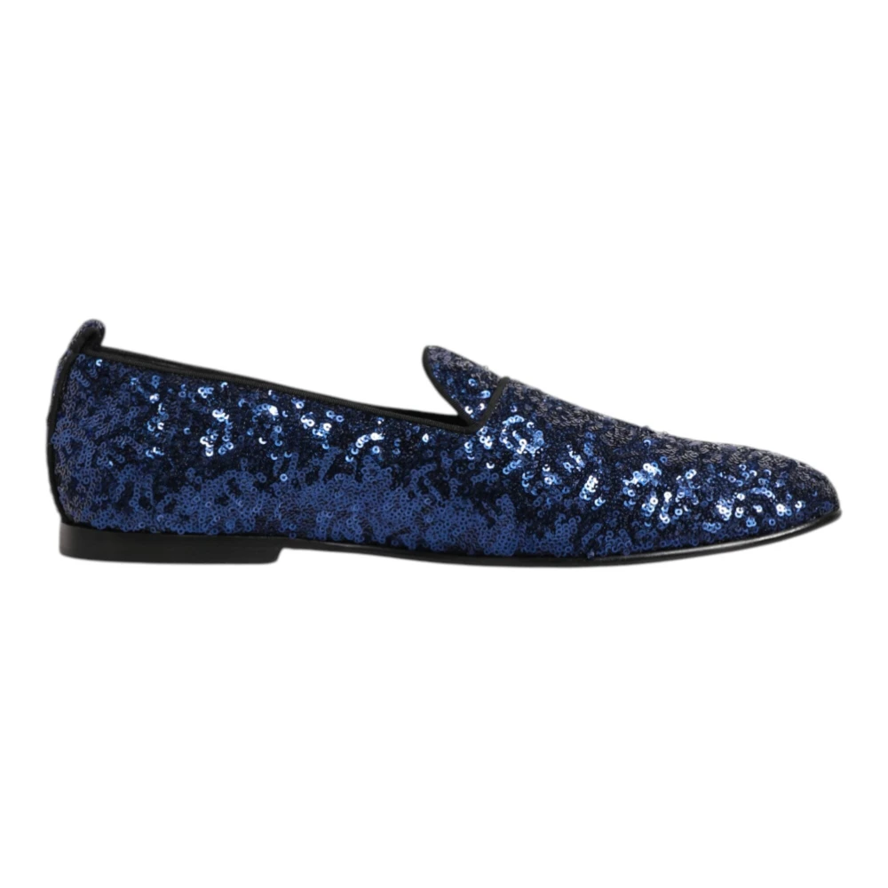 Dolce & Gabbana Men's Blue Sequined Loafers Slippers Shoes