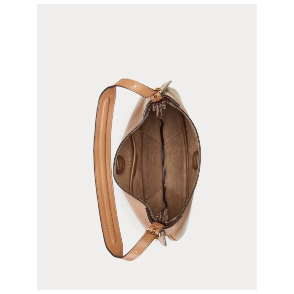Polo Ralph Lauren Leren schoudertas Polo ID zadelformaat Beige Dames