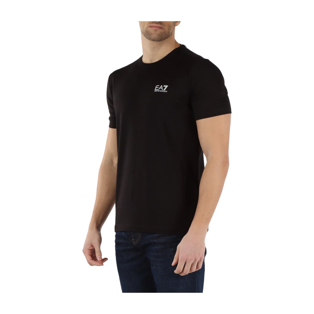 Emporio Armani EA7 Stretch Katoenen T-shirt met Reliëf Logo Print Black Heren