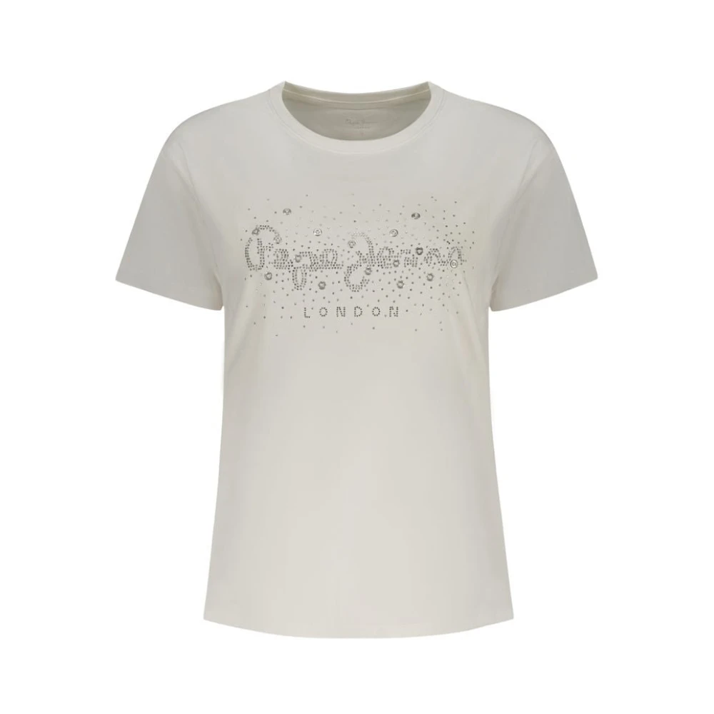 Pepe Jeans Women's White Rhinestone Detail Short Sleeve T-Shirt