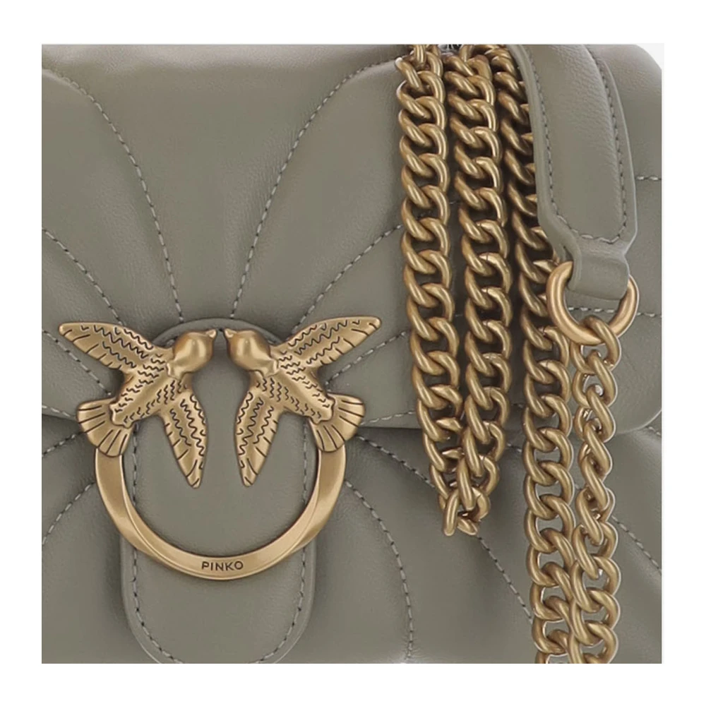 pinko Gewatteerde Leren Vlindertas met Love Birds Detail Green Dames