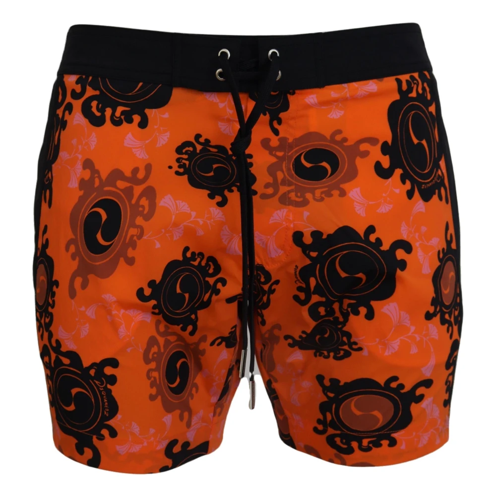Dsquared2 Gedrukte Heren Strandkleding Shorts Zwemkleding Orange Heren