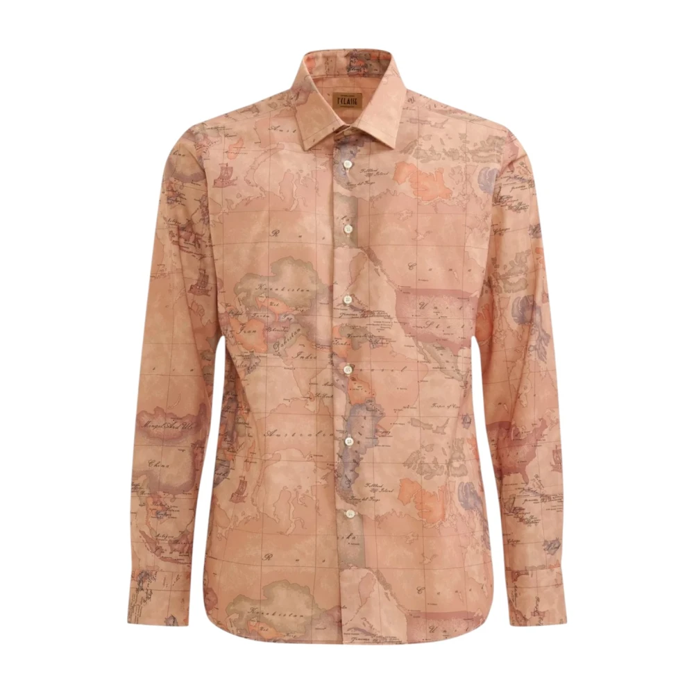Alviero Martini 1a Classe Slim Fit Geo Classic Overhemd met Lange Mouwen Beige Heren