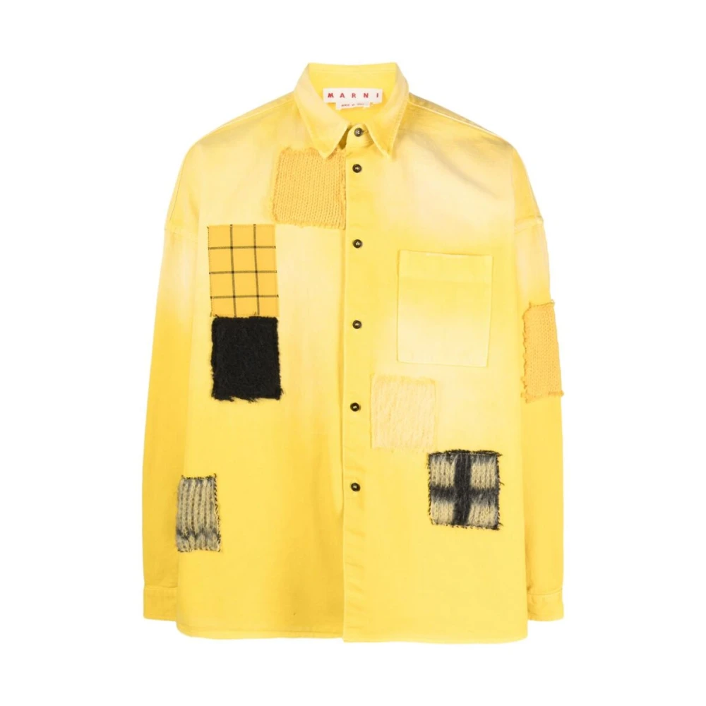Marni Lemon Yellow Katoenen Overhemd met Patchwork Details Yellow Heren