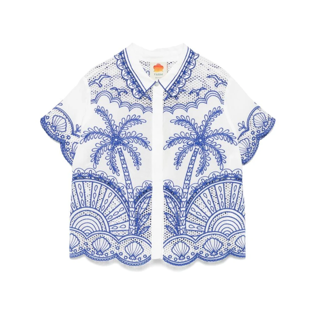 Farm Rio Witte Klassieke Kraag Overhemd Korte Mouwen Multicolor Dames