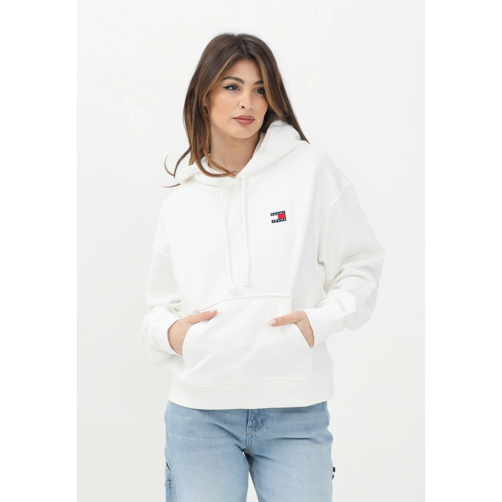 Tommy Jeans Witte Hoodie Sweatshirt Retro Stijl White Dames