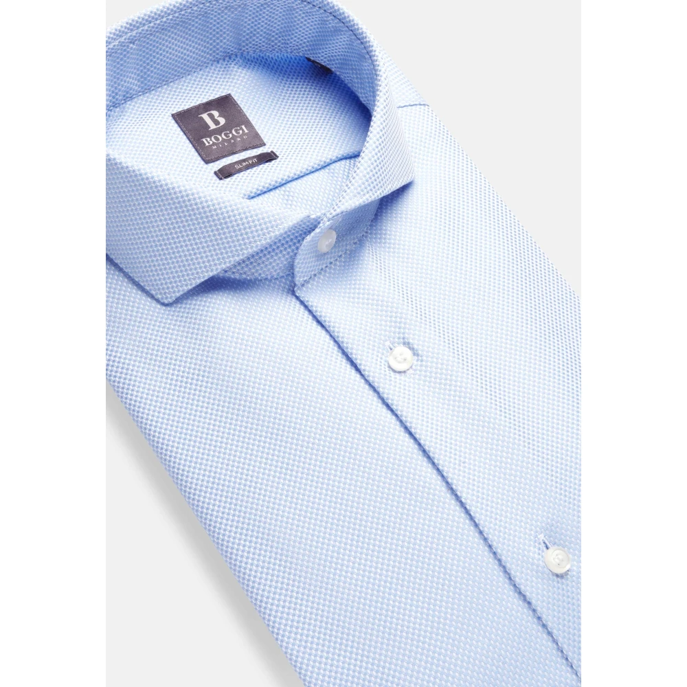 Boggi Milano Ultimate Non-Iron Slim Fit Katoenen Dobby Overhemd Blue Heren