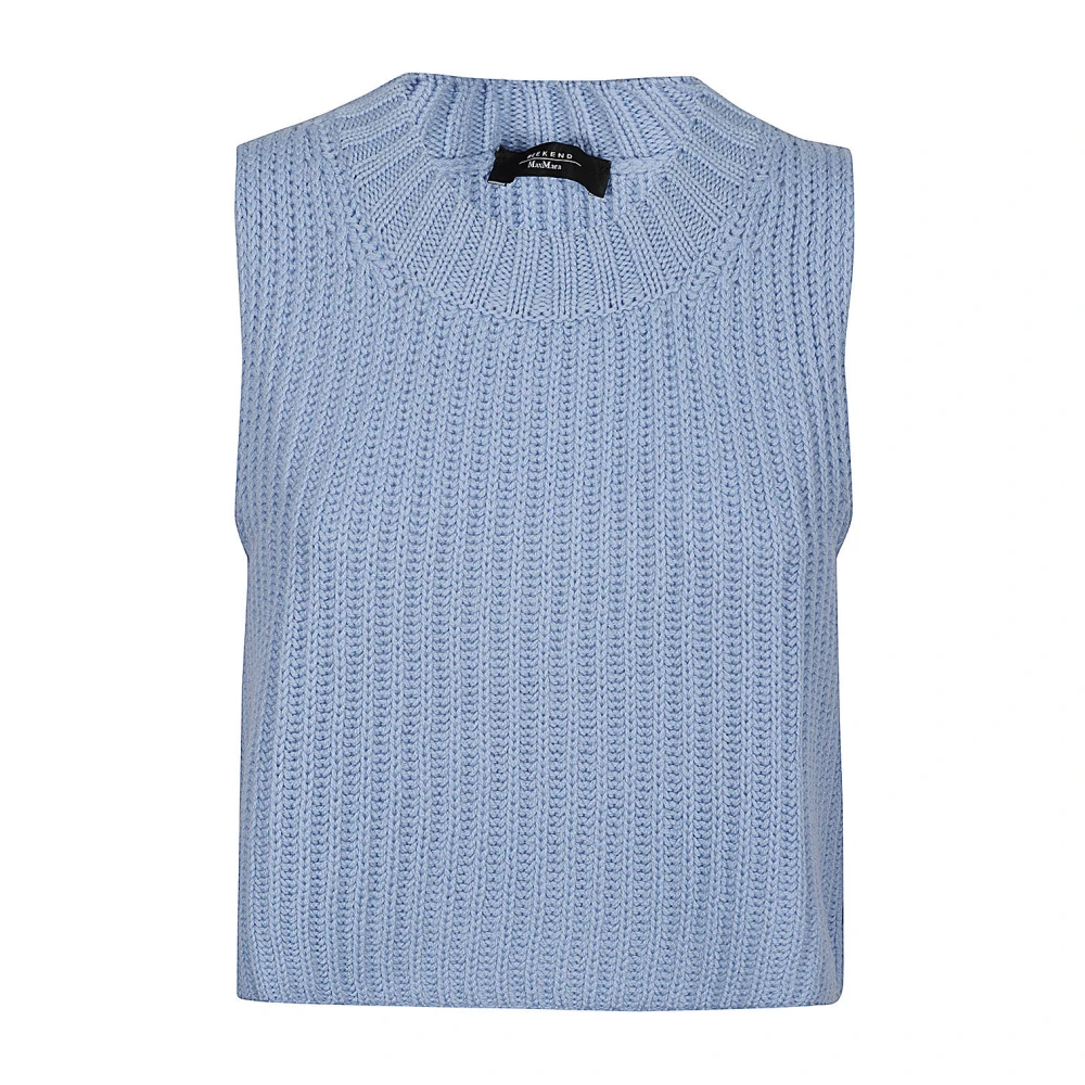 Max Mara Weekend Blauwe Mouwloze Wollen Trui Blue Dames