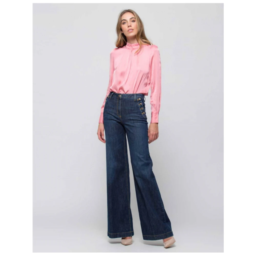 Kocca Uitlopende high-waisted jeans met knoopdetail Blue Dames