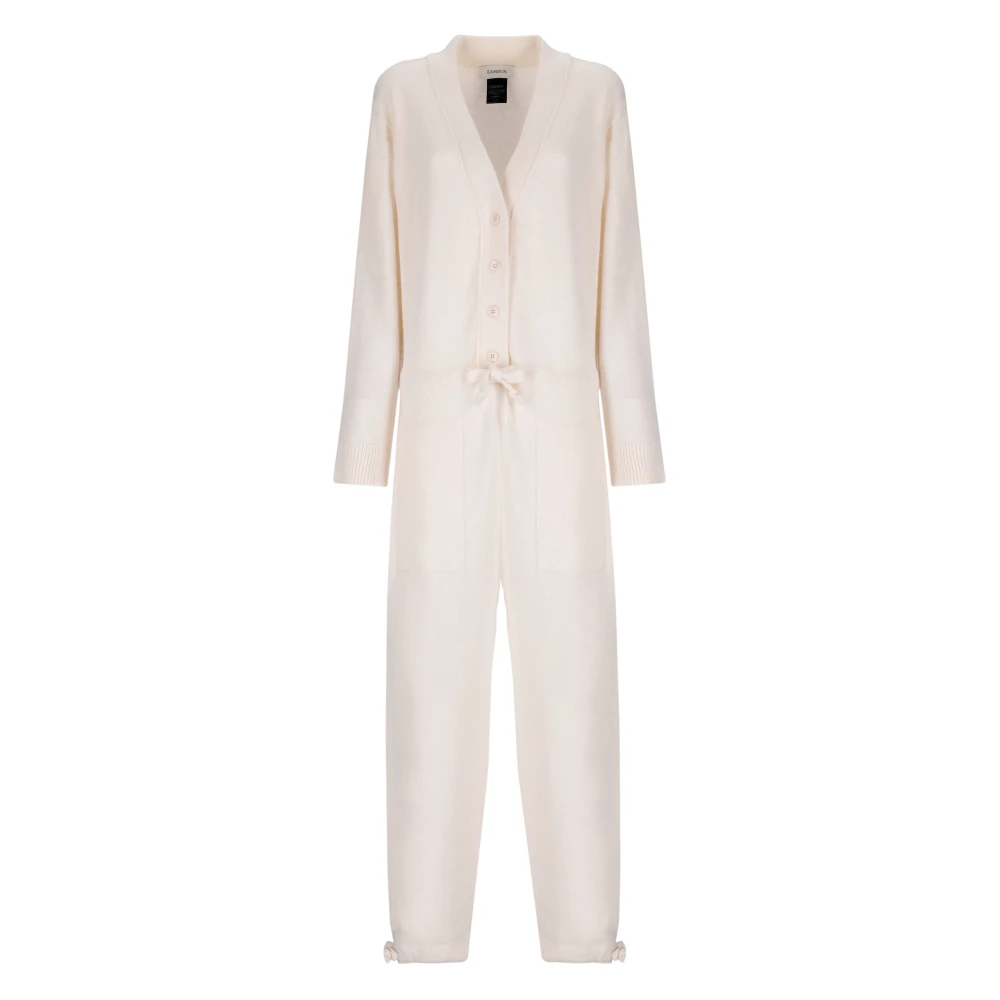 Laneus Ull och Angora V-ringad Jumpsuit Beige, Dam