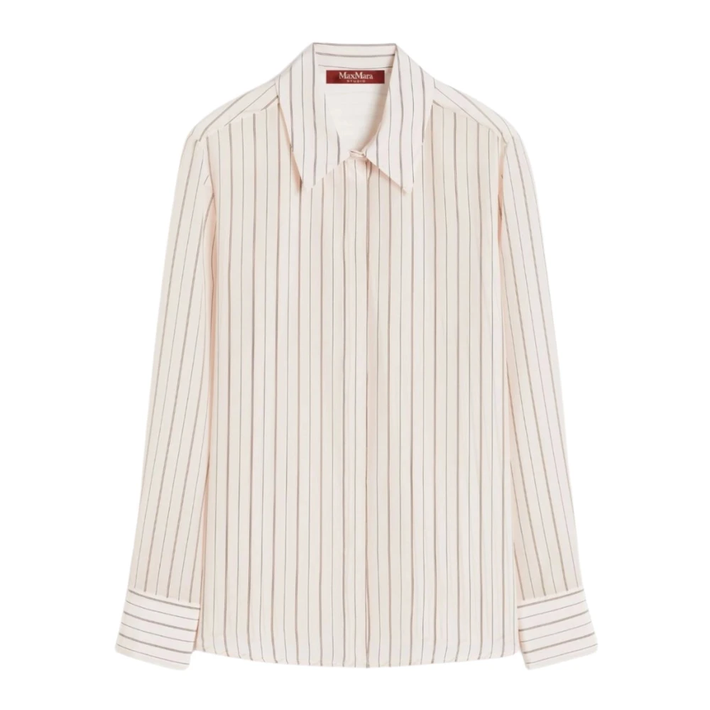 Max Mara Studio Women's White Shirts, Xs, Striped Silk Shirt