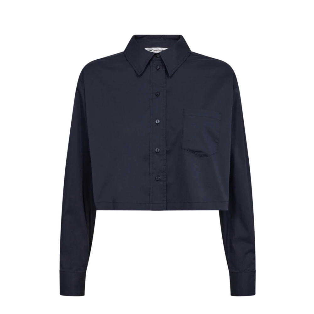 Co'Couture Navy Cottoncc Crisp Crop Shirt Blouse Blue Dames