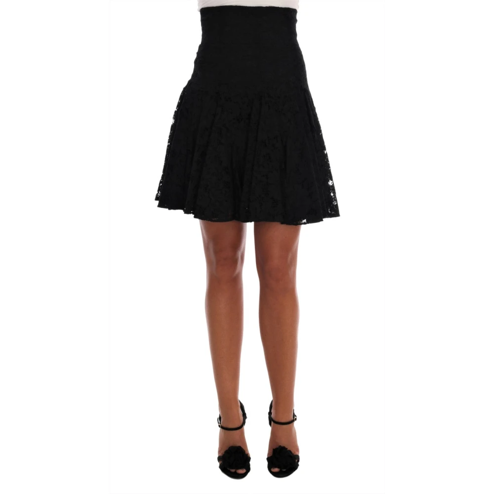 Dolce & Gabbana Short Skirts, Female, 2XS, Elegant Floral Lace A-Line Skirt Black