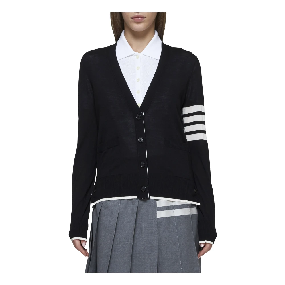 Thom Browne Zwarte Cardigan Sweater met Strepen Black Dames