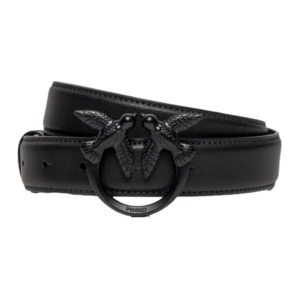 Pinko Black Love Berry Color Block Leather Belt - Female - Belts - M - Accessories