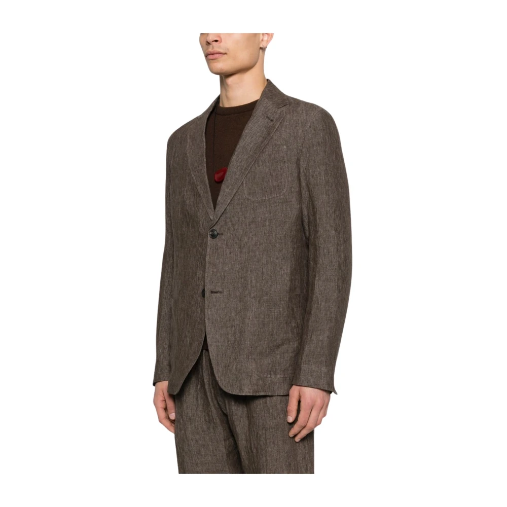 Emporio Armani Single-Breasted Linen Blazer - Male - Blazers - Brown - S - Jackets