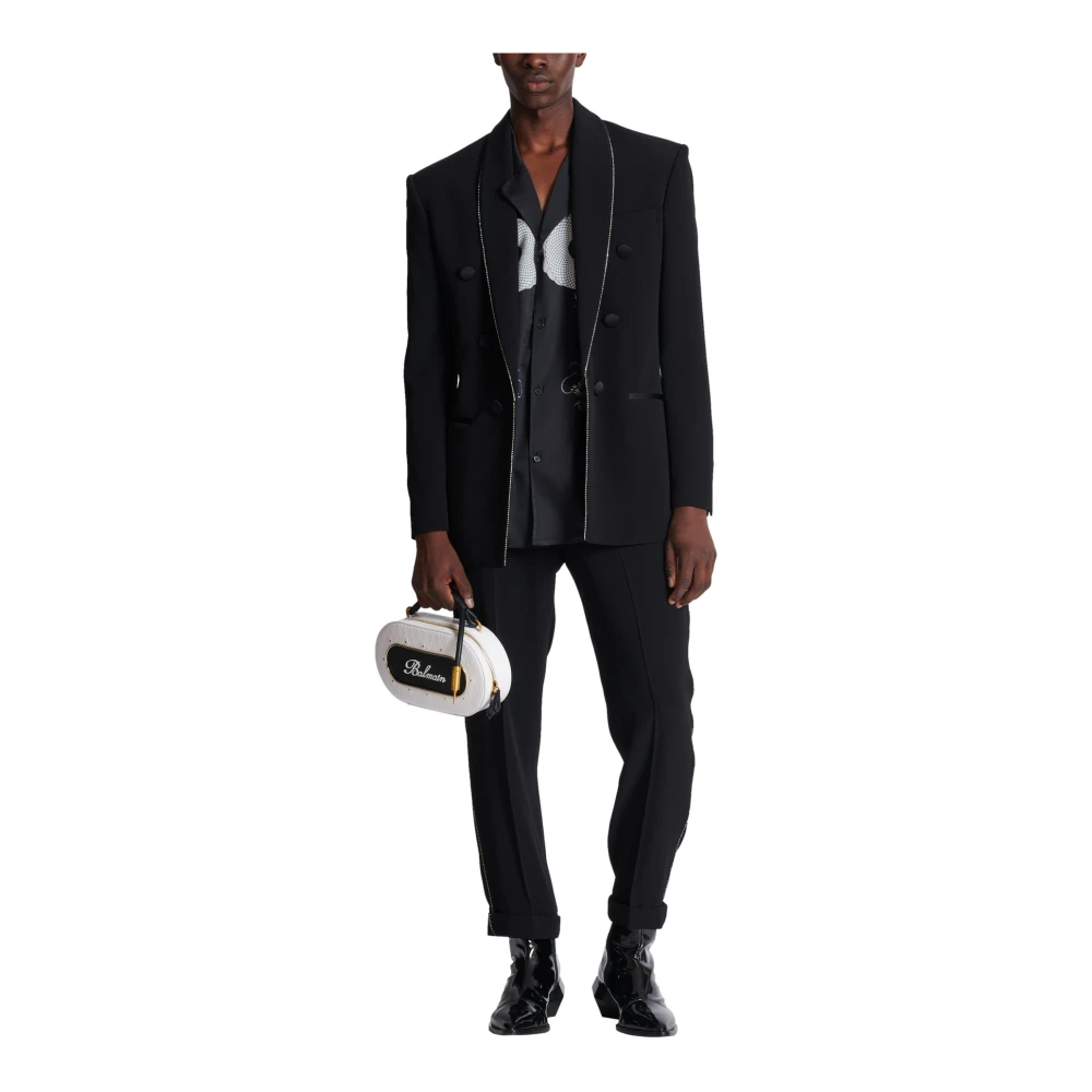 Balmain Shawl Collar Crepe Jacket with Strass Black Heren