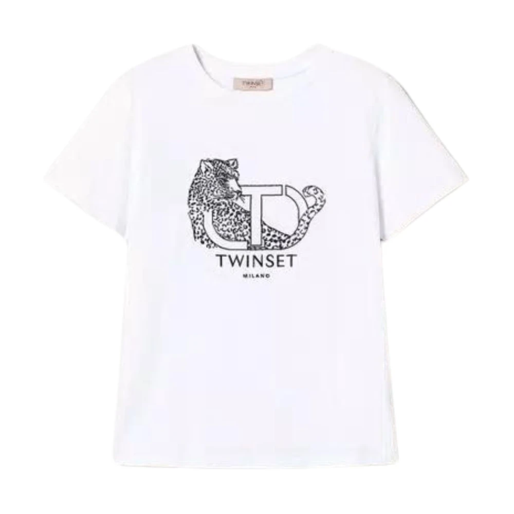 Twinset Witte T-shirt met Jaguar Grafische White Dames