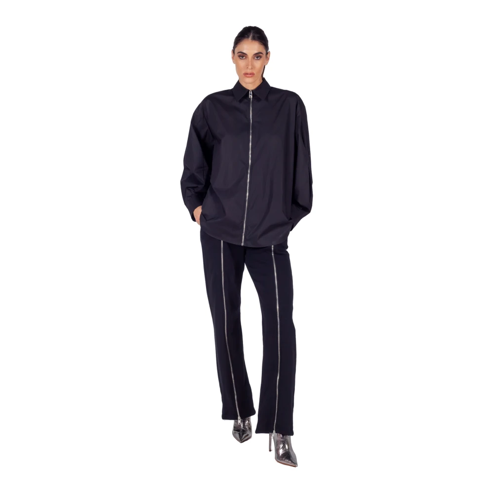 Msgm Zwart Zip-up Shirt met Geplooide Mouwen Black Dames