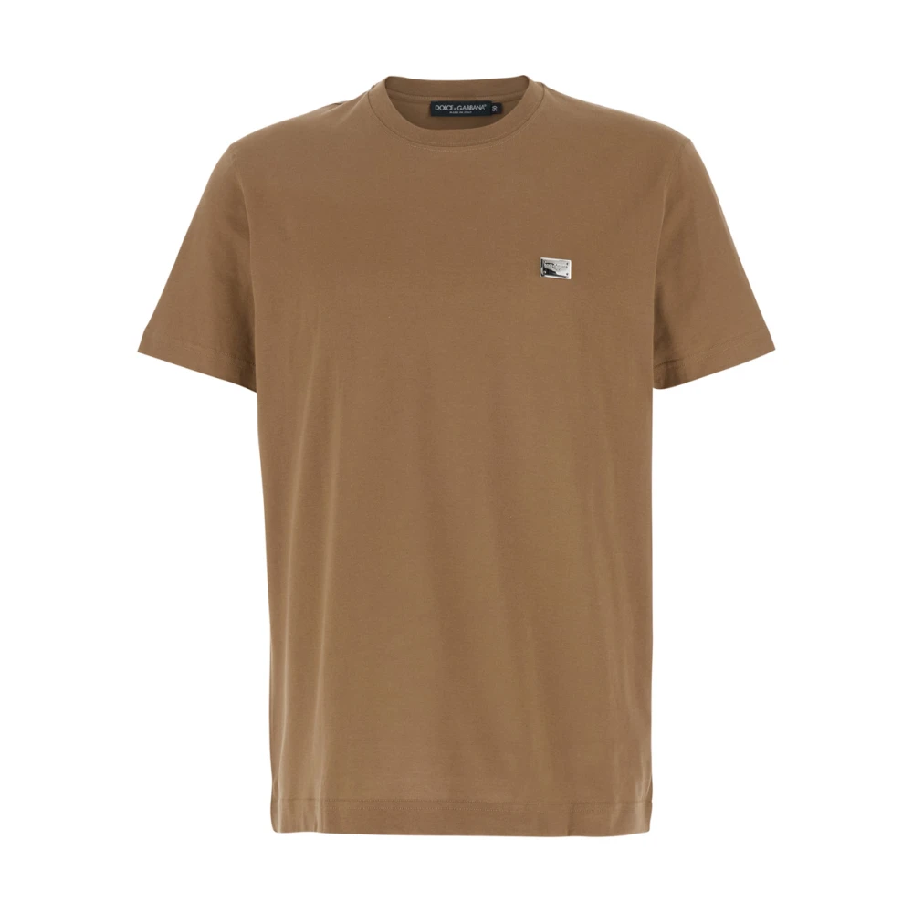 Dolce & Gabbana Beige Logo Patch Crewneck T-Shirt Beige Heren