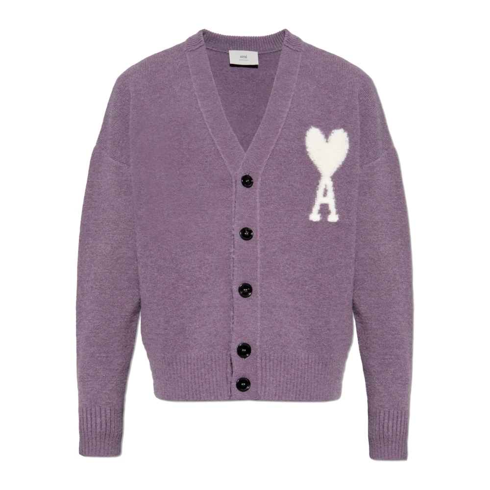 Ami Paris Cardigan met logo Purple Heren