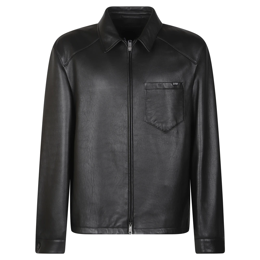 Prada , Leather Jackets, Male, Black, L, Giubbotto
