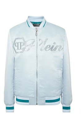 Satin Bomber Jacket Logo Strass