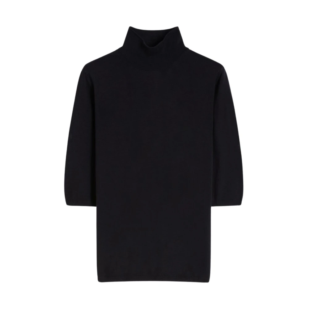 Max Mara Women's Blue Turtlenecks, S, Stockinette-Stitched Wool Polo-Neck Jumper