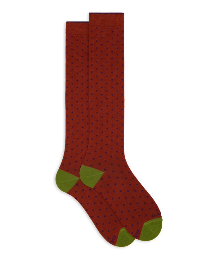 chaussettes-longues-en-coton-marron-a-pois-pour-femmes