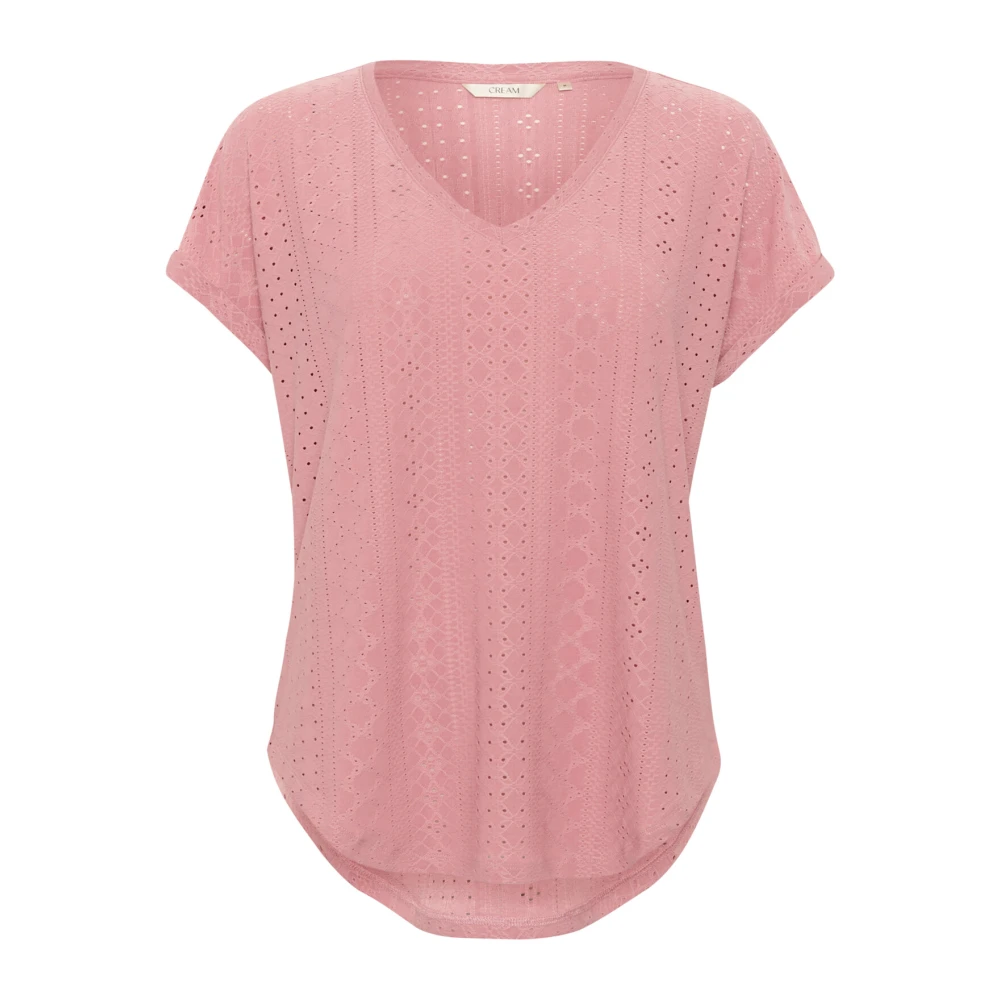 Cream V-hals T-shirt Top Gebrande Lila Purple Dames