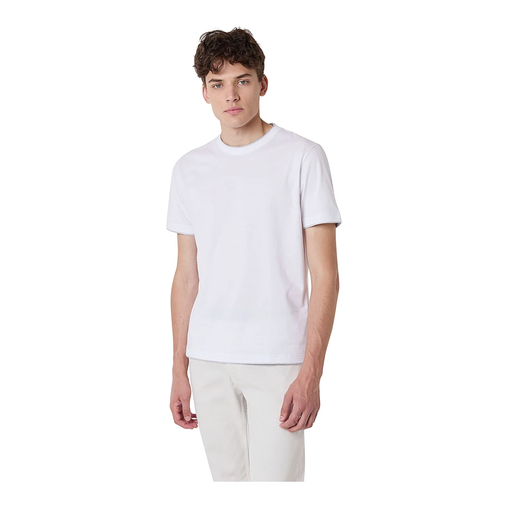 Eleventy Contrast Trim Katoenen T-Shirt White Heren