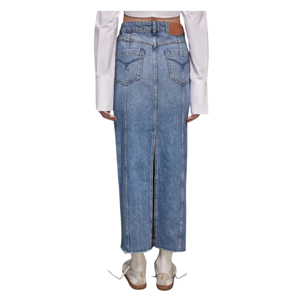 PATRIZIA PEPE Denim Maxi Rok met Diepe Split Blue Dames