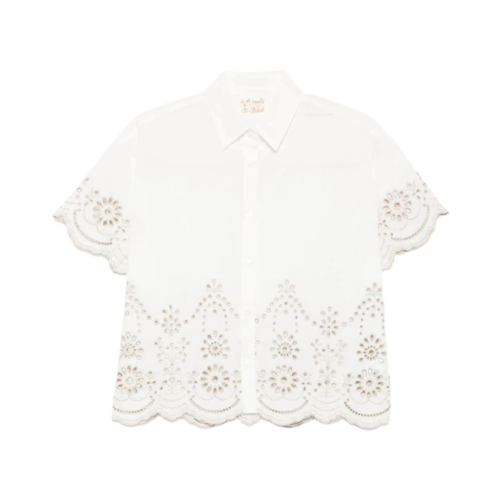 Mc2 Saint Barth White Shirts, Female, L, Clementine Crop Bluse Sangallo