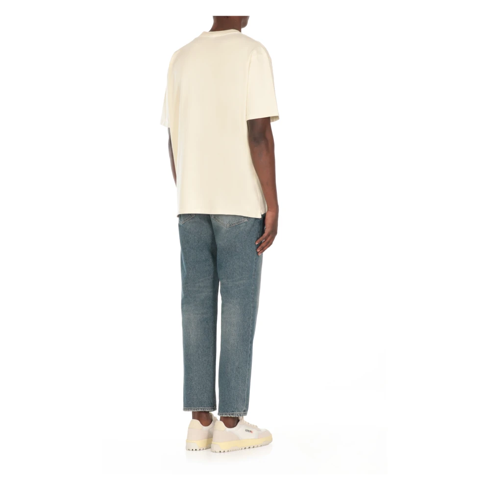 Autry Ivoor Katoenen T-shirt met Ronde Hals Beige Heren