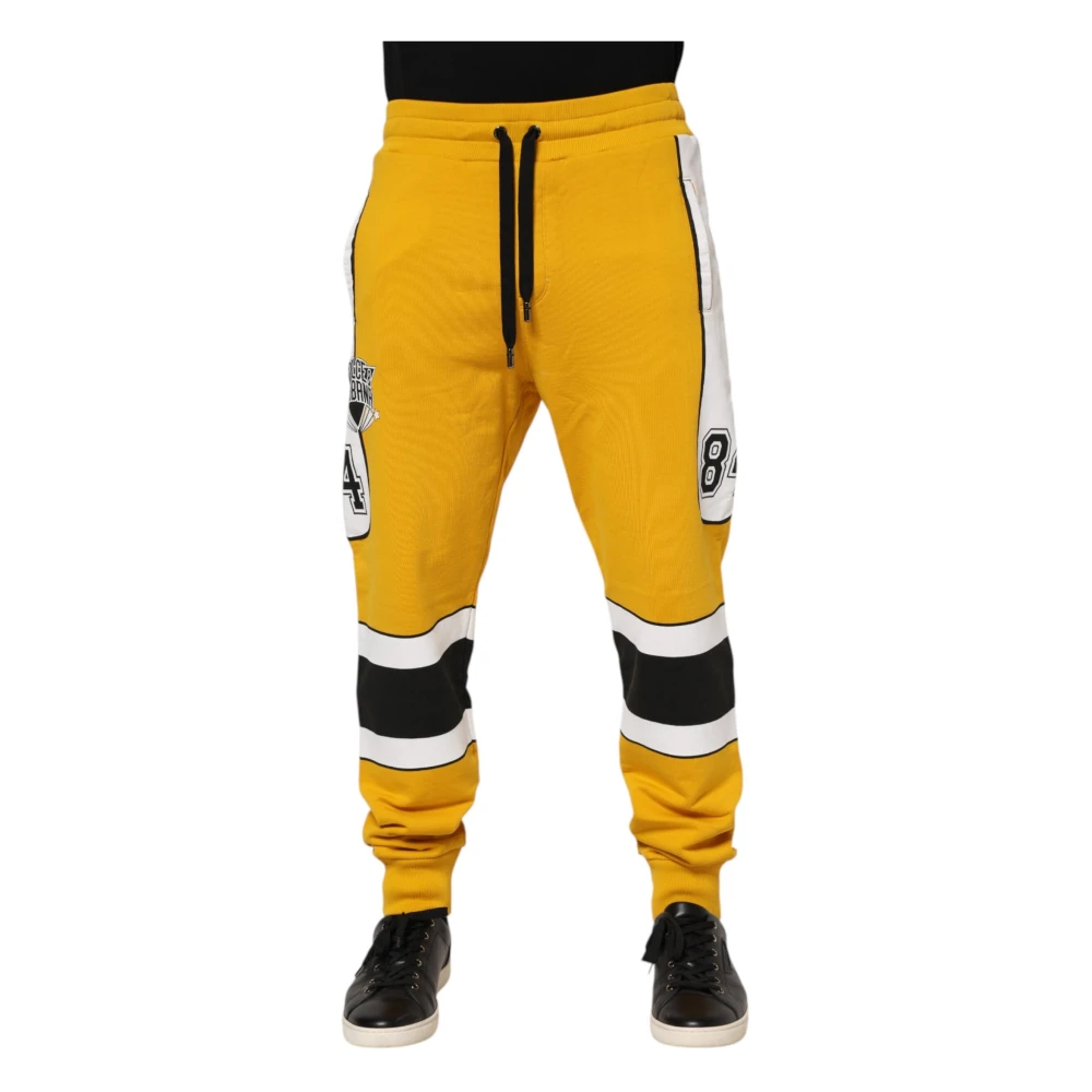 Dolce & Gabbana Men's Yellow Print Cotton Drawstring Jogger Trousers - Sweatpants - 3XL - Trousers
