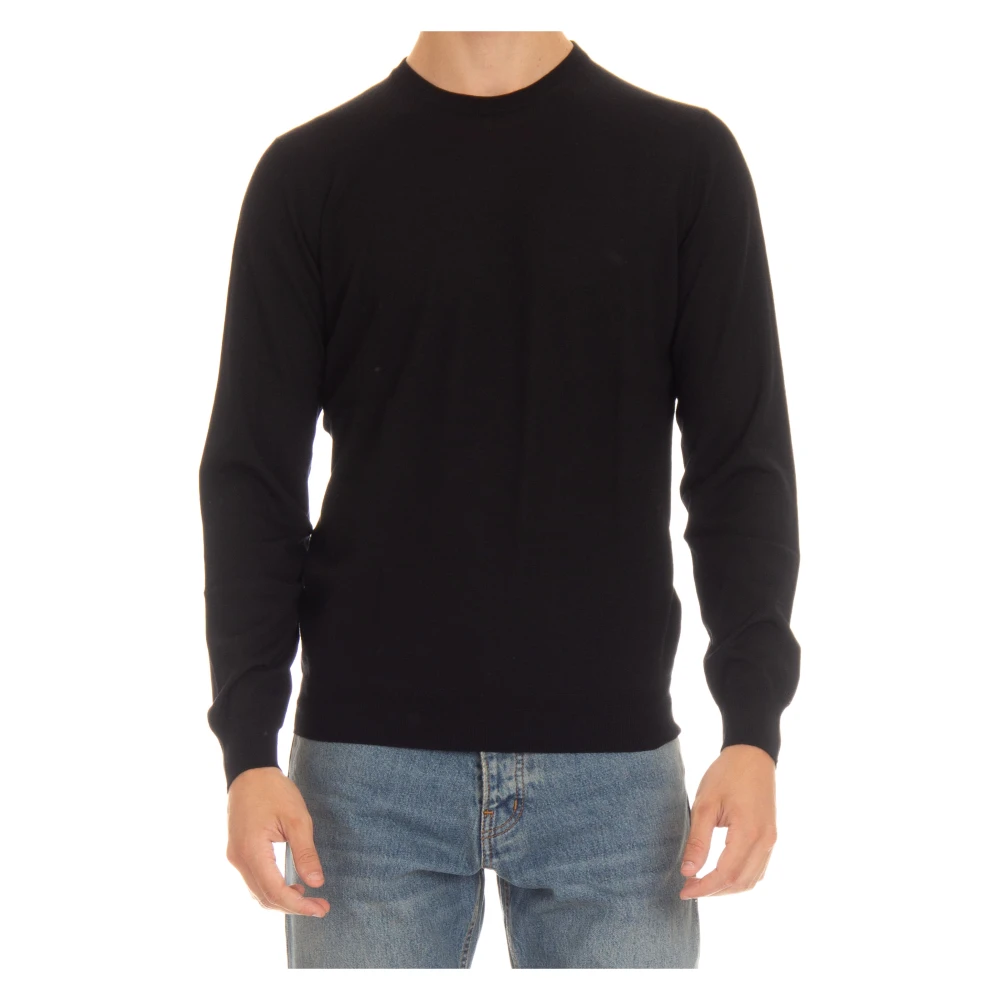Barba Zwarte Crewneck Wollen Trui Black Heren