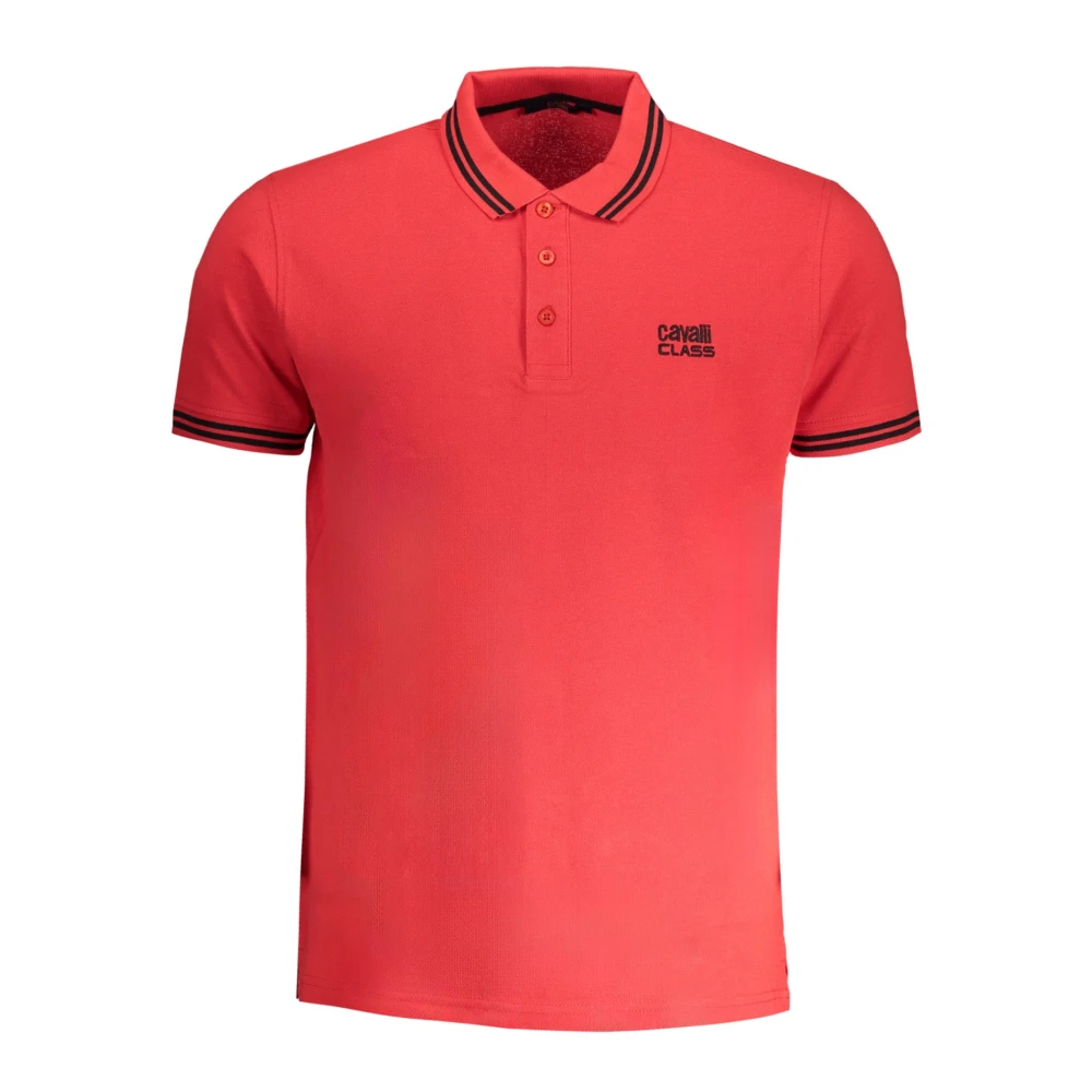 Cavalli Class Rode Polo Met Korte Mouwen Geborduurd Logo Red Heren