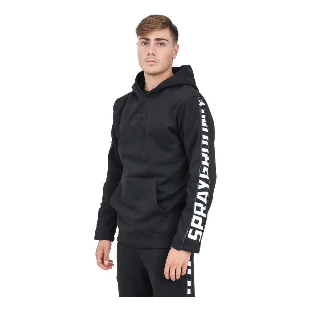 Sprayground Zwarte Hoodie met Ritssluiting en Uniek Ontwerp Black Heren