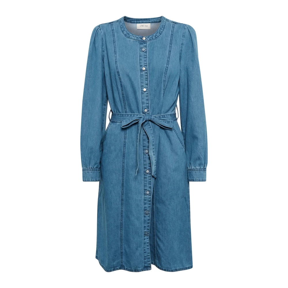 Cream Denim Jurk met Vrouwelijke Silhouet Blue Dames